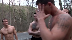 Jizz Orgy - Group sex next to muscle blond haired