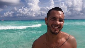 Latin Leche: Toned Antuan's Tease in Short Shorts on Beach