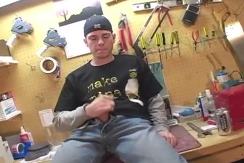 dirty guy masturbates by his tools